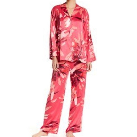 NATORI Dahlia Satin Two Piece Pajama Set Posy Print Size Medium - Picture 1 of 14